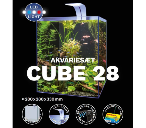 Akvariesæt Cube m/LED lampe