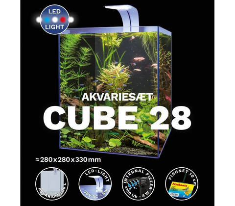 Akvariesæt Cube m/LED lampe