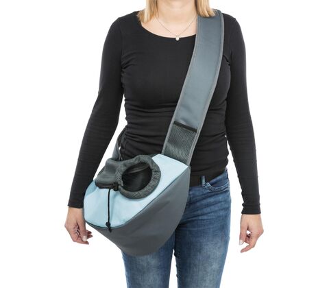 Sling front taske, 50 × 25 × 18 cm, lysegrå/lyseblå