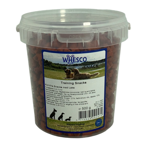 Whesco Kornfri Snacks i bøtte laks 500 gr.