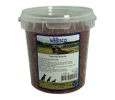 Whesco Kornfri Snacks i bøtte laks 500 gr.