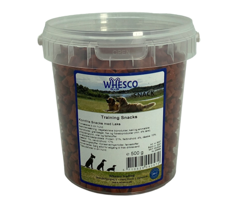 Whesco Kornfri Snacks i bøtte laks 500 gr.