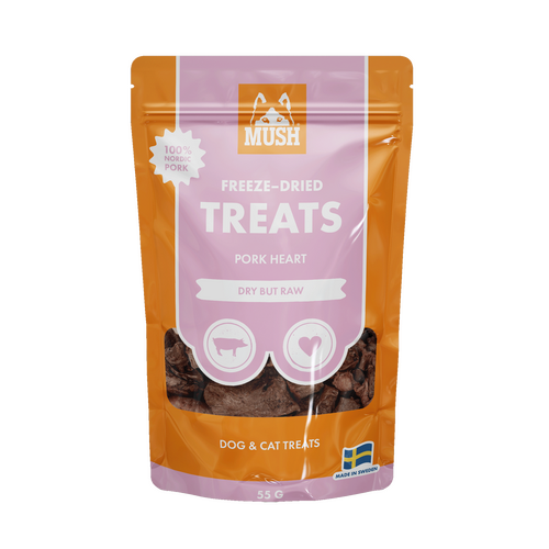 MUSH frysetørret Treats Grisehjerte 50g