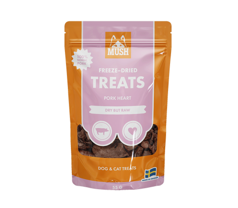 MUSH frysetørret Treats Grisehjerte 50g