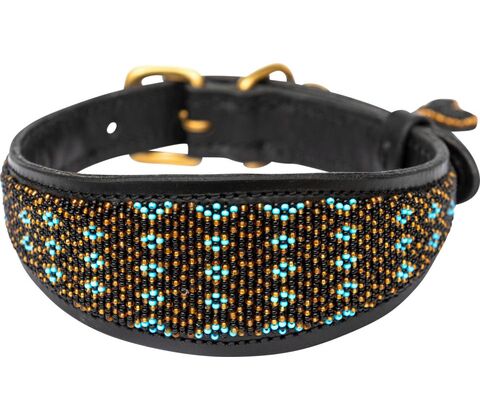  Kampuni håndlavet hundehalsbånd Lucher Faraja  turquoise M: 53x1,9-5,5 cm (Halsomkreds: 38-46 cm)