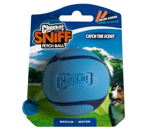 Chuckit Sniff fetch ball blå m. bacon 1pk M.