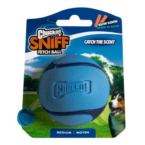 Chuckit Sniff fetch ball blå m. bacon 1pk M.