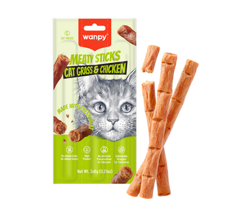 Wanpy Cat Meaty Sticks Grass & Chicken