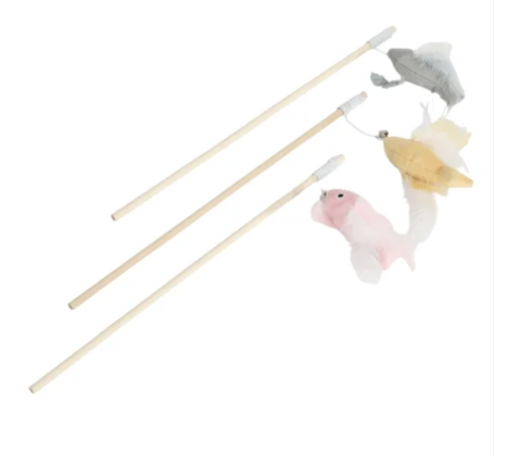 Whesco 3 stk ass fiskestænger i træ